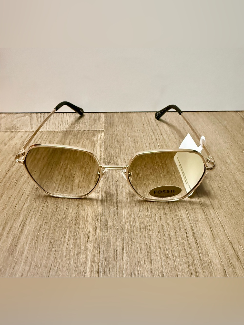 Fossil FW243 Geometric Sunglasses - Gold/Brown Gradient - NWT